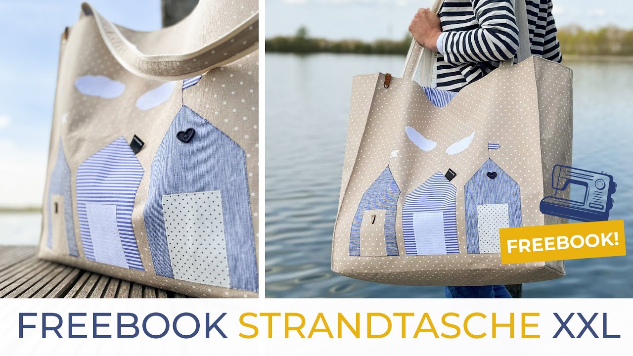 Strandtasche nähen ♥ Freebook Maritime XXL Strandtasche | Stoffe Hemmers