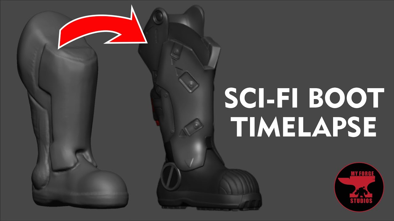 Creating Sci-fi Boot in Zbrush | Harsurface Timelapse