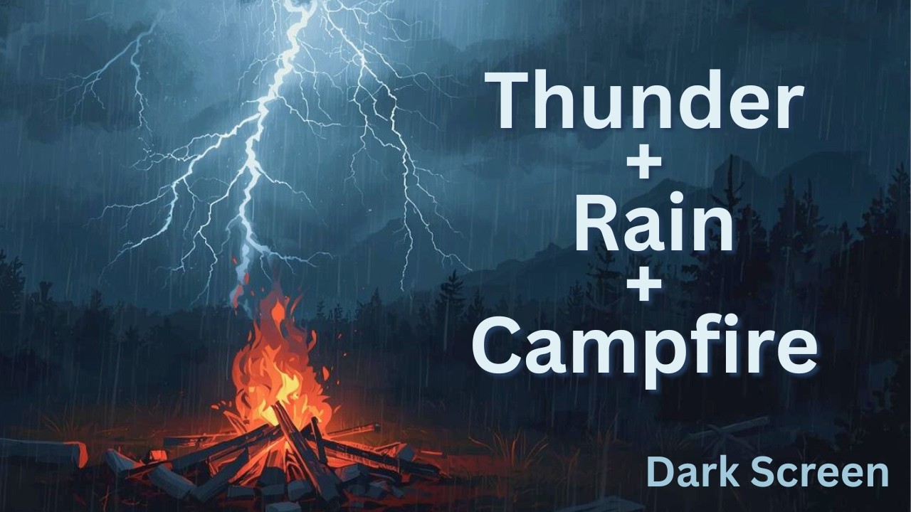 Cozy Night Ambience | Rain, Thunder & Campfire Sounds for Sleep