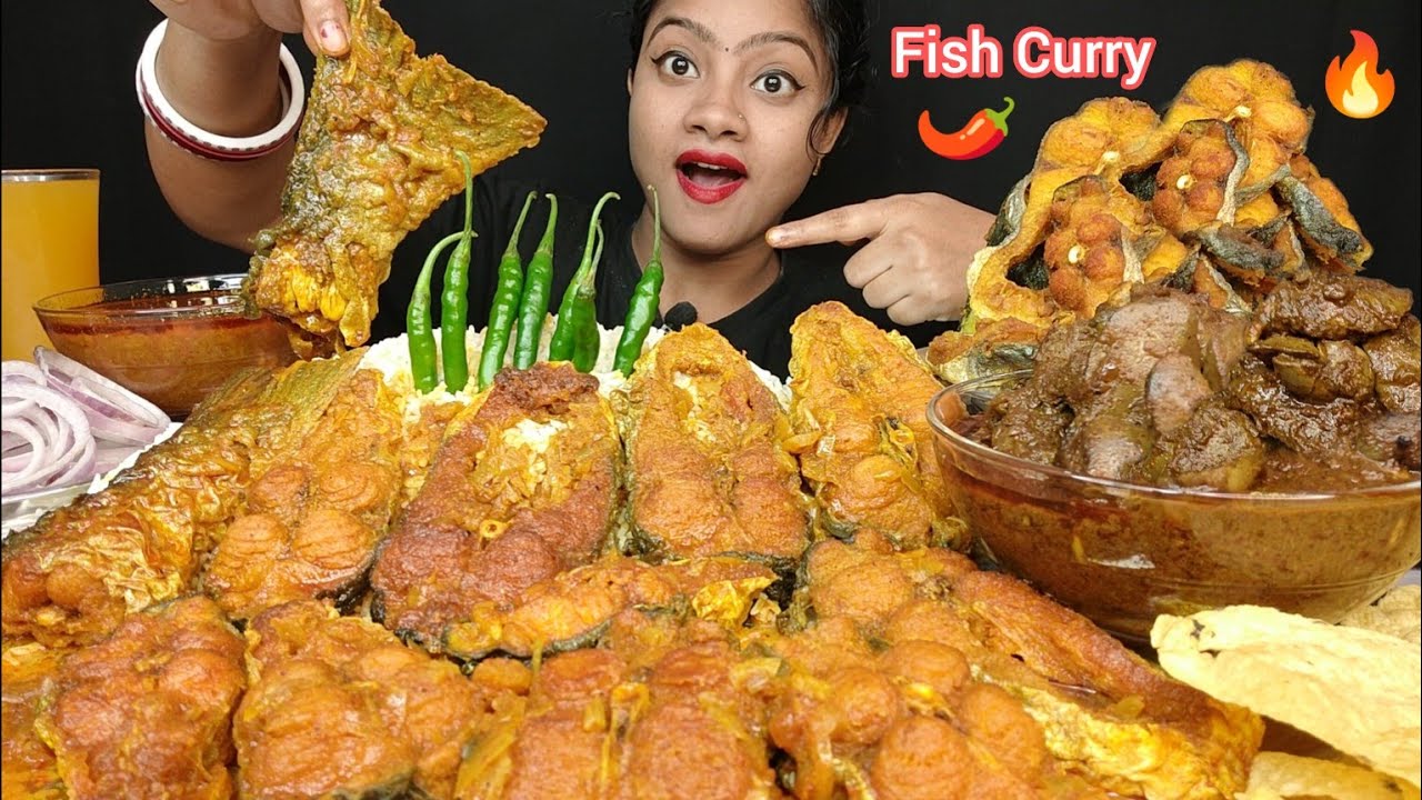 ASMR🔥 LOTS OF SPICY FISH CURRY, CHICKEN LIVER CURRY,FRIED FISHES WITH RICE 🤤BIG BITES, EATING VIDEOS