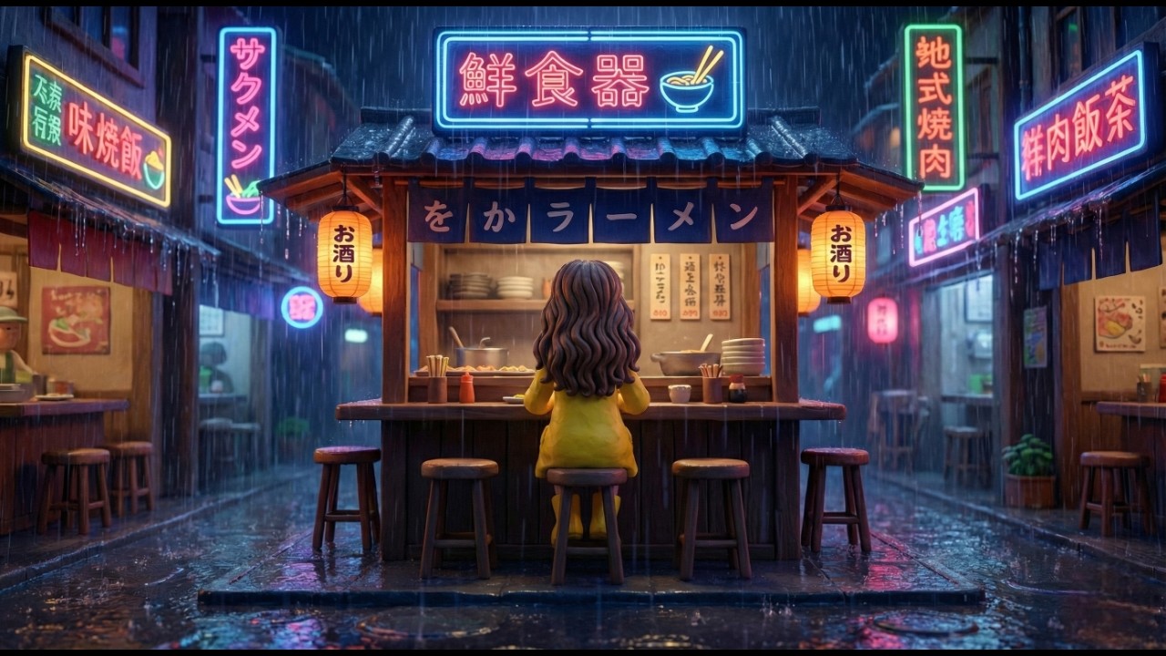 Midnight Ramen: Rainy Cyberpunk Chill Beats to Relax/Study 🍜☔ | Lofi Stop| Lofi Stop Motion Lab
