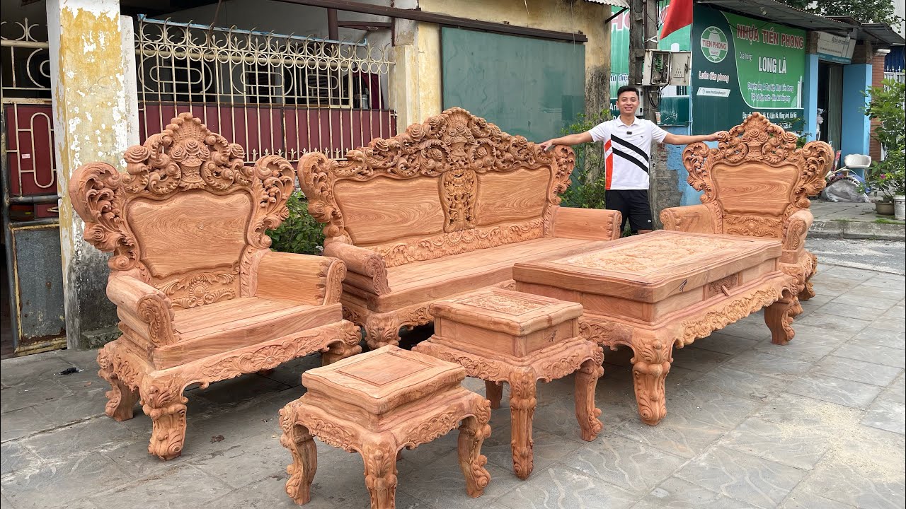 Bộ Bàn Ghế Hoàng Gia Louis Chân 16 Mẫu Mới Vách Trơn Chọn Vân Gỗ Hương Đá | Khoát Đồ Gỗ ViP