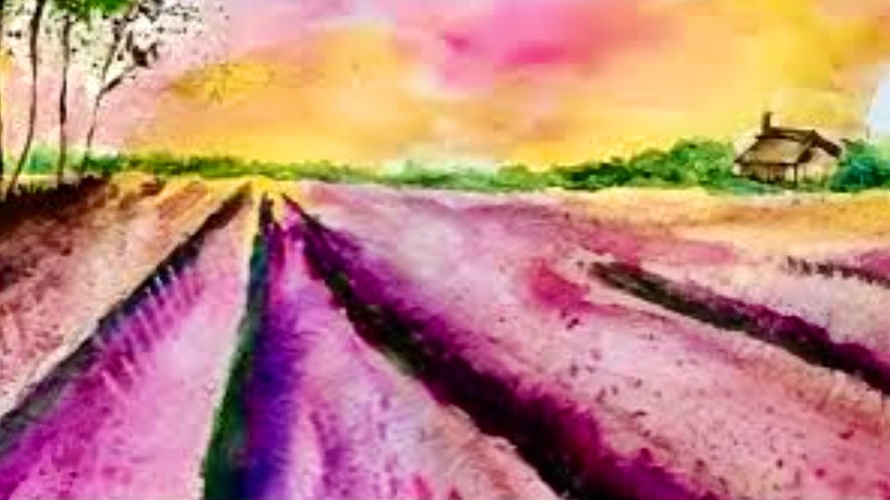 Relaxing Watercolor Animation with Gentle Music | Purple Lavender Field
