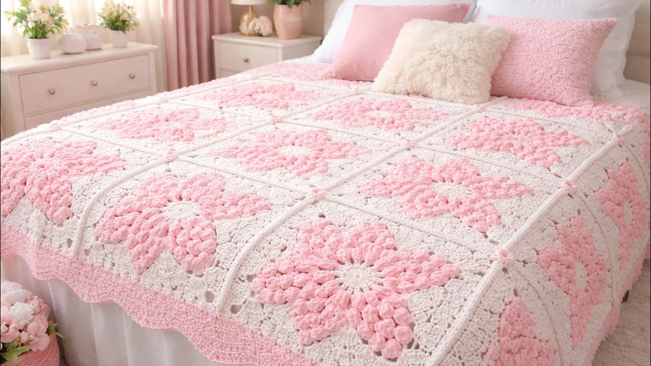 طريقة عمل بطانية كروشية أنيقة! غيري شكل غرفتك بهذا المفرش الكروشية الرائع! 💖  🌷 Crochet Bedspread