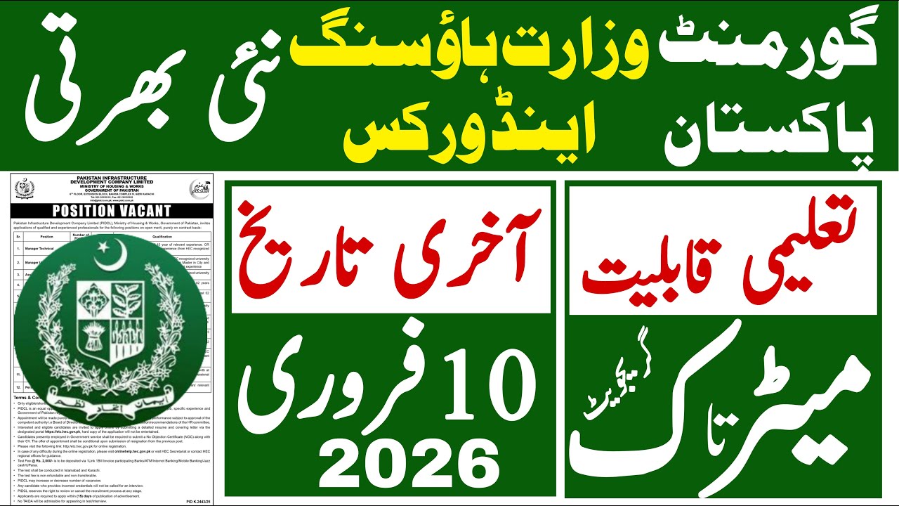 Ministry Housing & Works Goverment Of Pakistan Latest Jobs 2026 | Technical Job Info 1.0