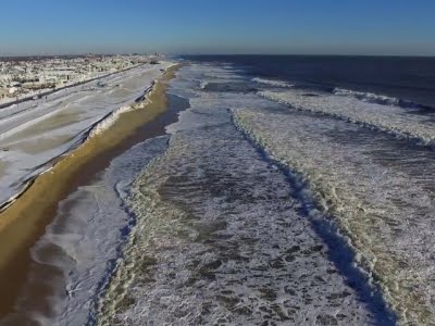 Raw: Drone View of NJ Beaches Under Snow