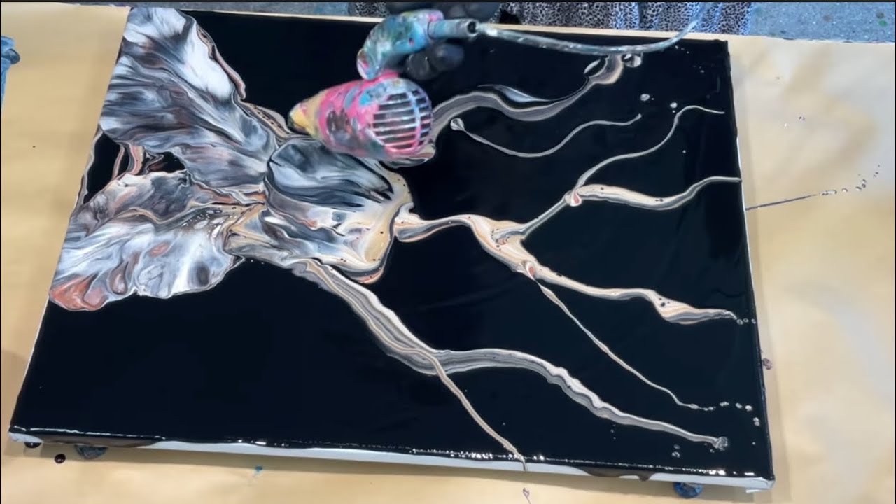 SCARY TREE POUR CHALLENGE/ Using only acrylic pouring paints on canvas