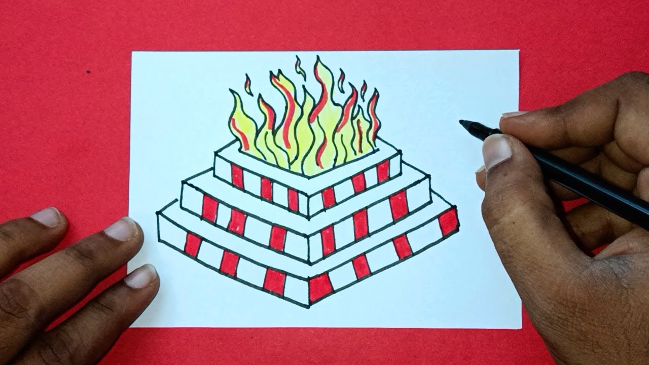 How to draw Homa Kundam Drawing | Easy havan kund Drawing