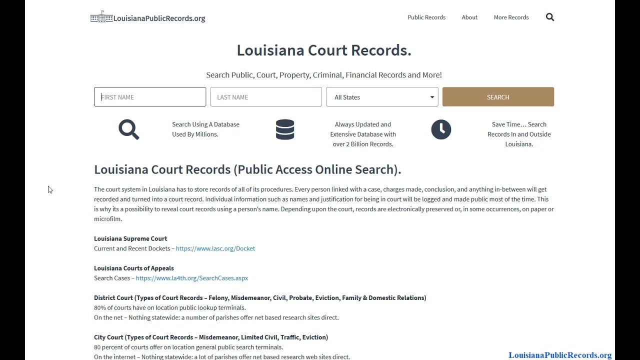 Louisiana Court Records (Search By Name / Case Online)