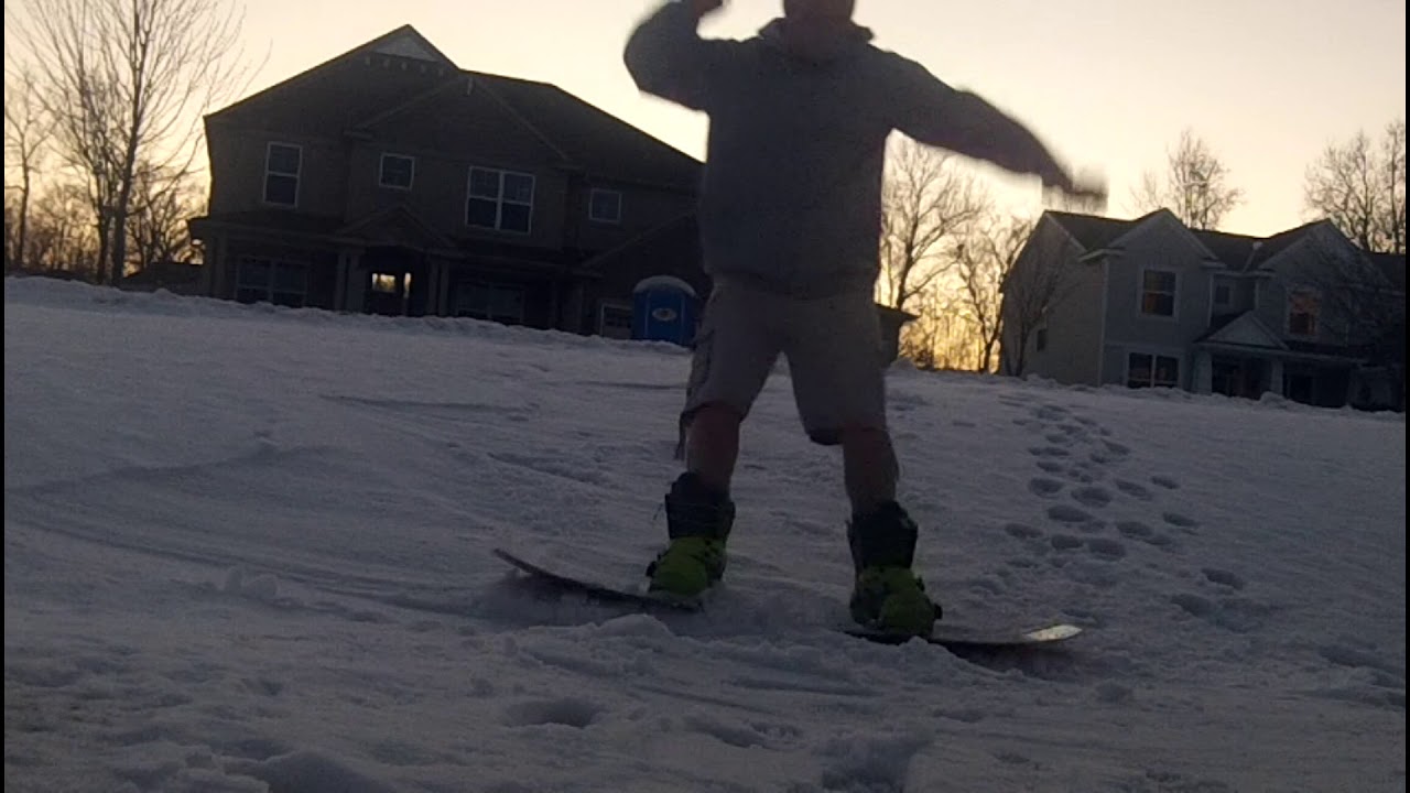 First Time Riding the New Gilson Duel 154 Snowboard in the Backyard