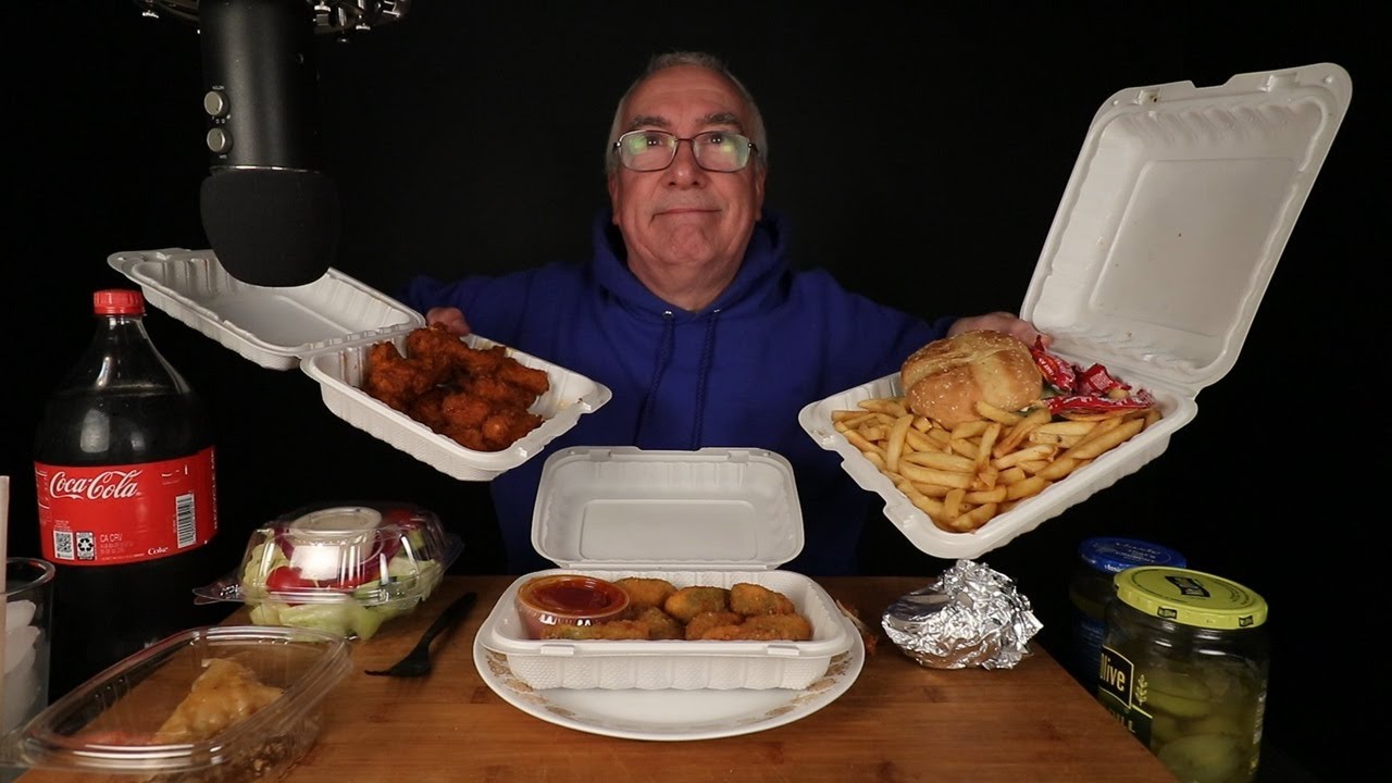 ASMR Cheeseburger Fries Chicken Wings Jalapeno Poppers Mukbang