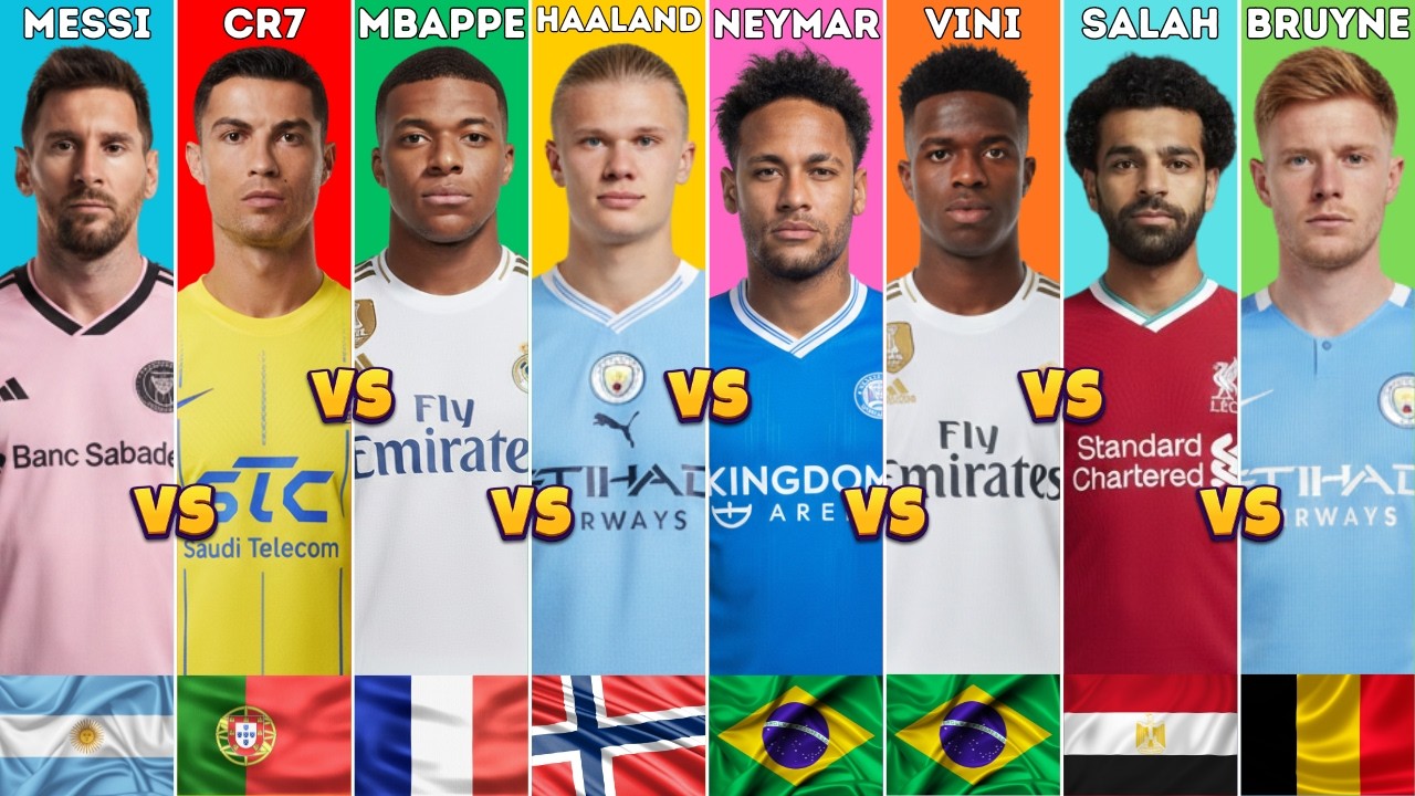 Messi vs CR7 vs Mbappé vs Haaland vs Bham vs Vini vs Neymar vs Bruyne vs Salah vs Yamal Comparison