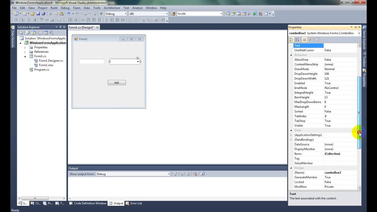 Создание элемента ComboBox на C#