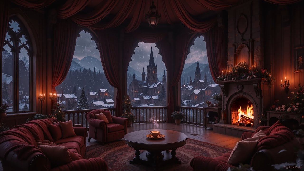 Sleep Well in a Medieval Winter Cabin🕯️| Fireplace, Snow & Gentle Wind Ambience | 8 HOURS