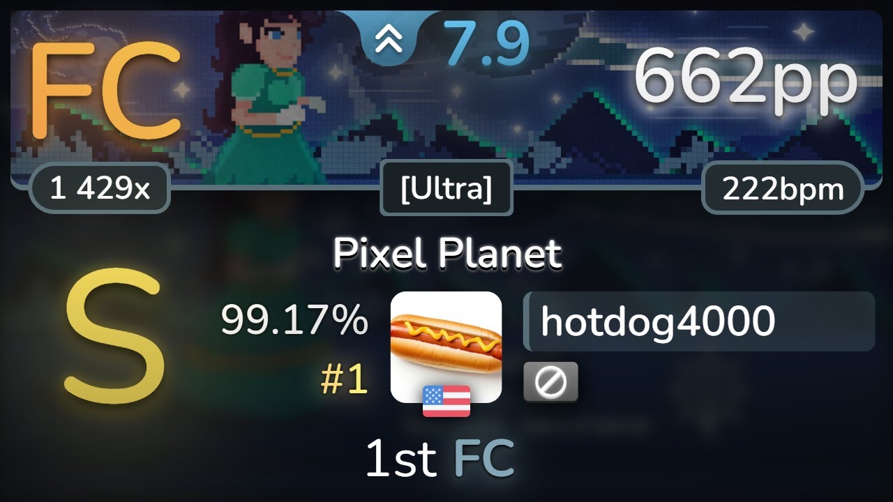 7.9⭐ hotdog4000 | Lime - Pixel Planet [Ultra] 99.17% FC #1 | 662pp - osu!