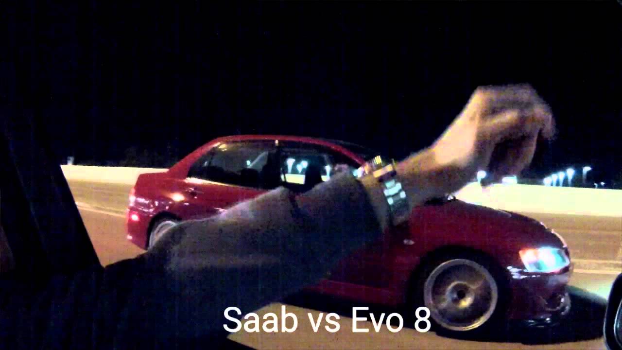Saab 9-5 vs Yamaha R6 vs Evo 8 vs 5.0