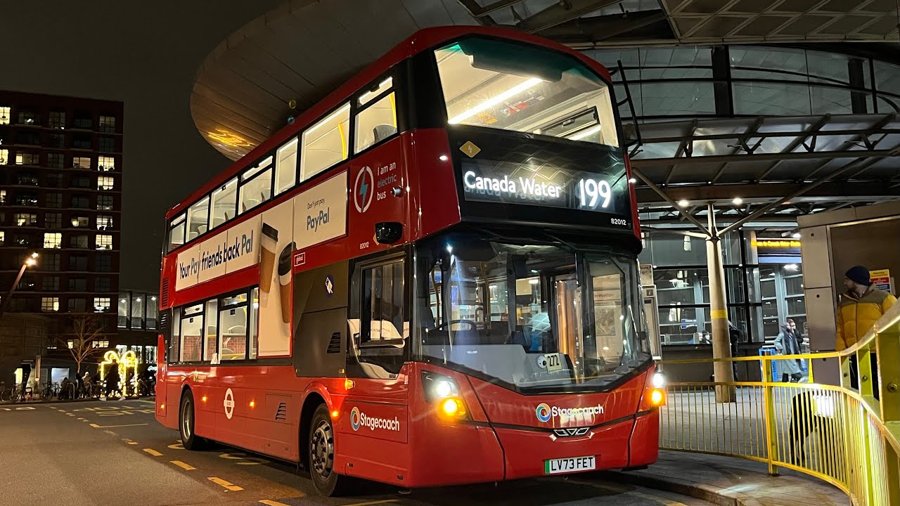 Full Route Visual. Route 199: Canada Water - Catford Bus Garage | Electroliner 82012 LV73 FET