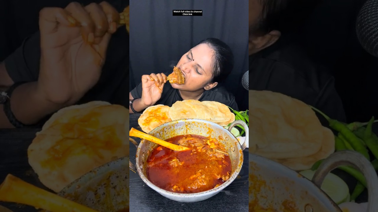 Watch Full Video in Channel | Spicy Mutton Curry 🔥 Puri Eating Challenge | Short 1705