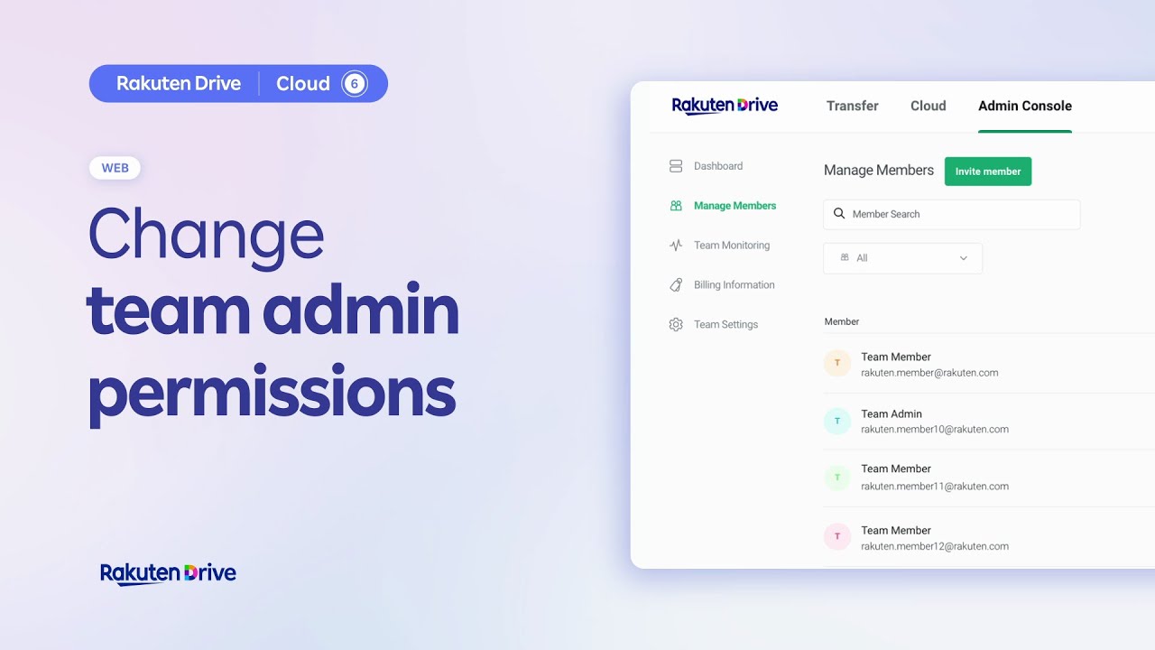 Change team admin permissions | Rakuten Drive Guide