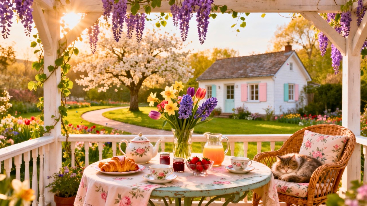 Slow Spring Breakfast on a Cozy Porch ☕🌸 Soft Vintage Jazz & Morning Ambience