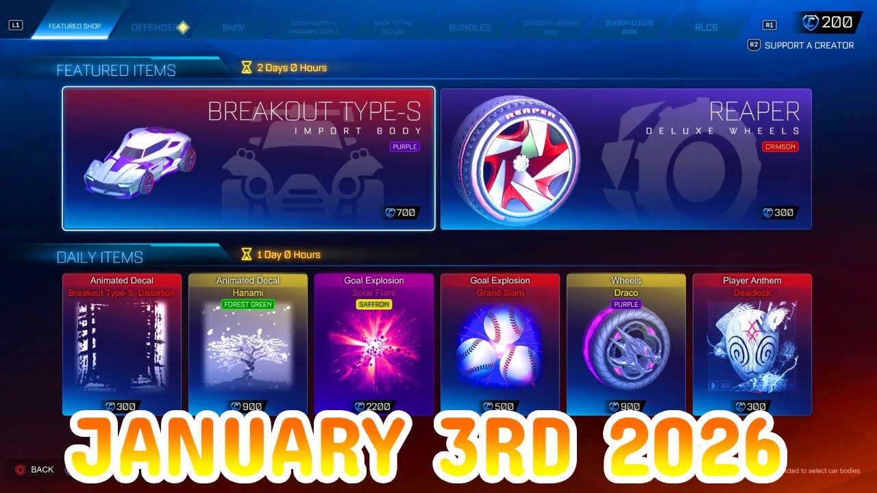 Rocket League ITEM SHOP Daily #424 (3rd January 2026)