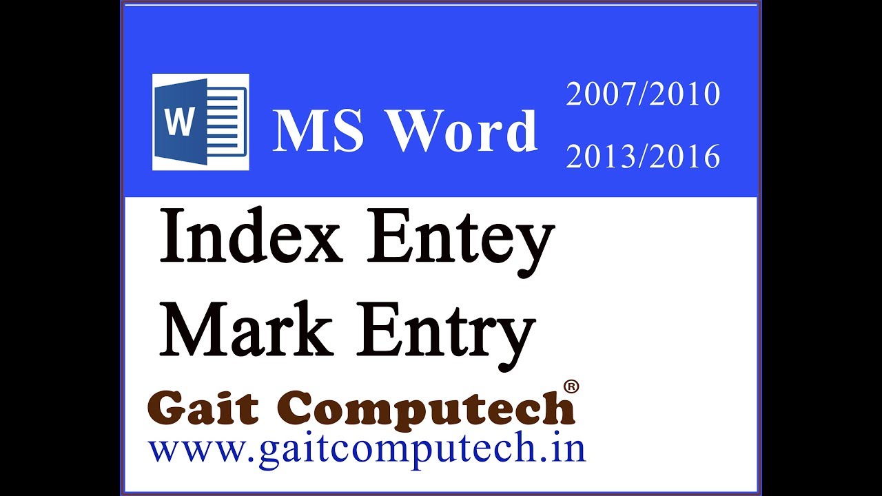 Ms Word index Entry mark entry In MS Word 2016/2013/2010/2007 In Hindi