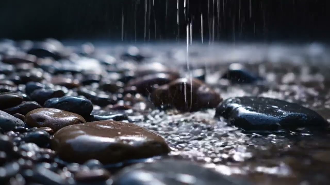 Gentle Rain on Smooth River Rocks 🌙 Natural Night Ambience for Deep Sleep, Focus, and Study
