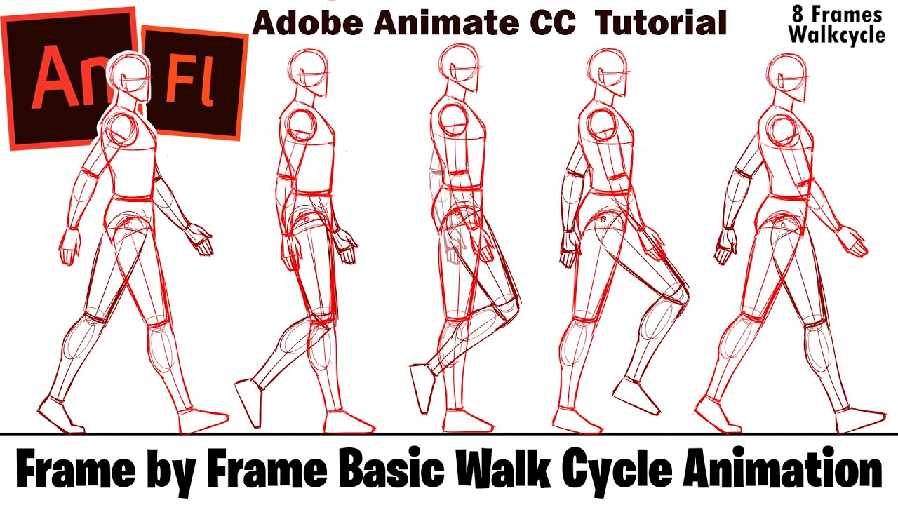 Basic Side Walk cycle Frame by Frame Animation| Adobe Animate CC Tutorial