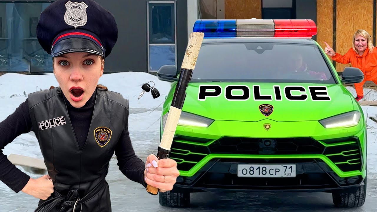 Police Girl on Police Car caught Criminal & found Car Keys of Lamborghini at Parking Lot for Kids