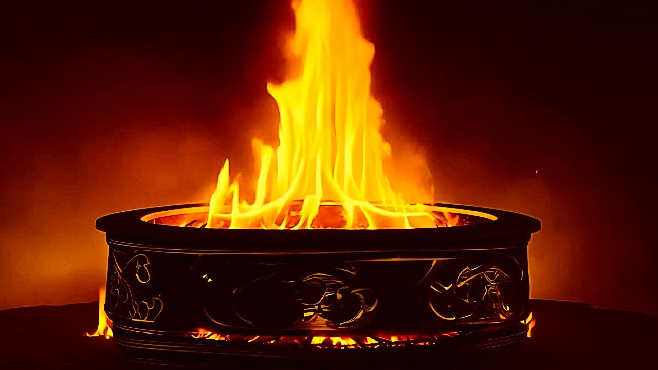 Ornate Fire Bowl in 4K - Soothing Flames and Relaxing Fire Sounds