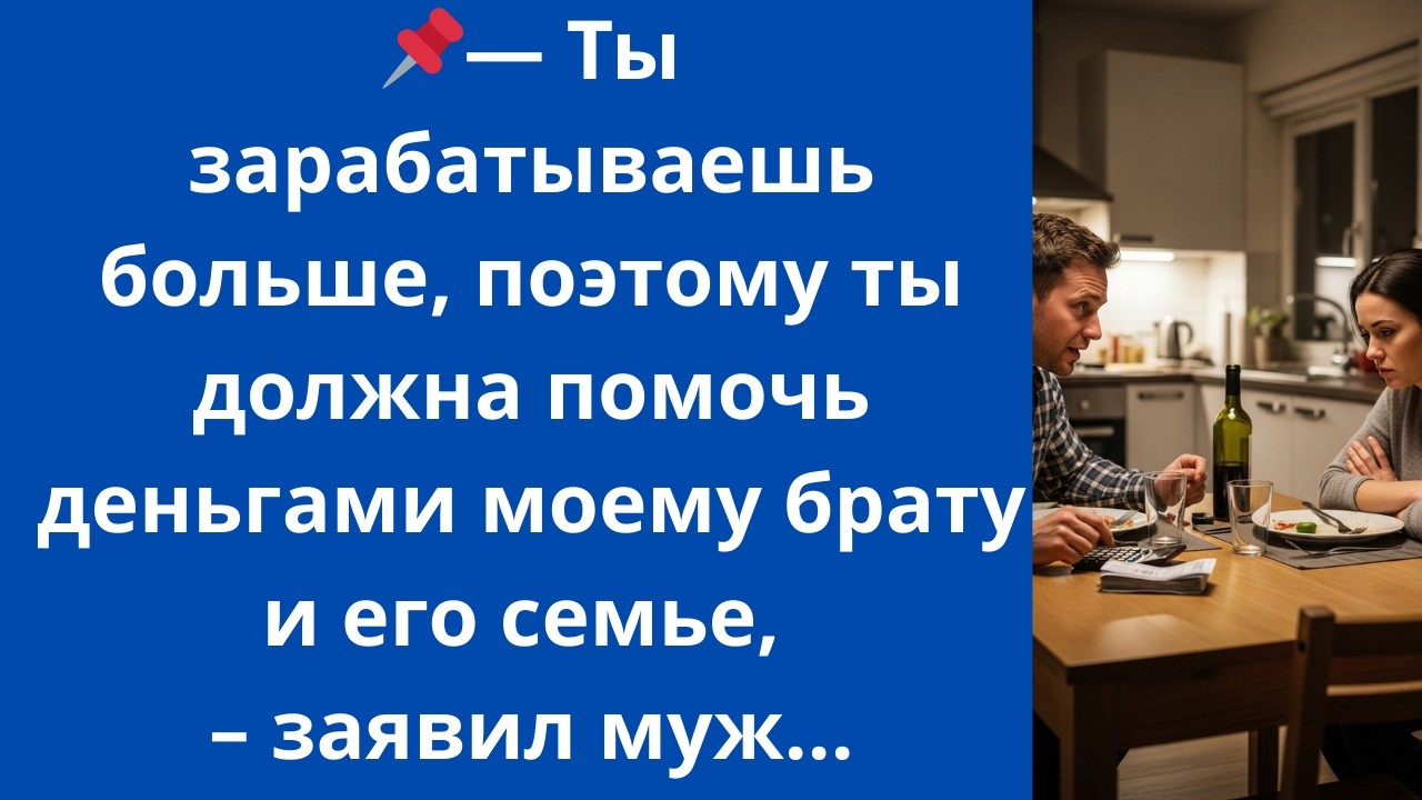Ты зарабатываешь больше, поэтому ты должна помочь деньгами моему брату и его семье, – заявил муж