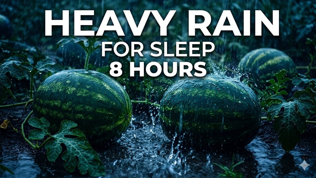Rain Sounds for Deep Sleep -🌧️ 8 Hours Relaxing Rain in Watermelon Field 🍉