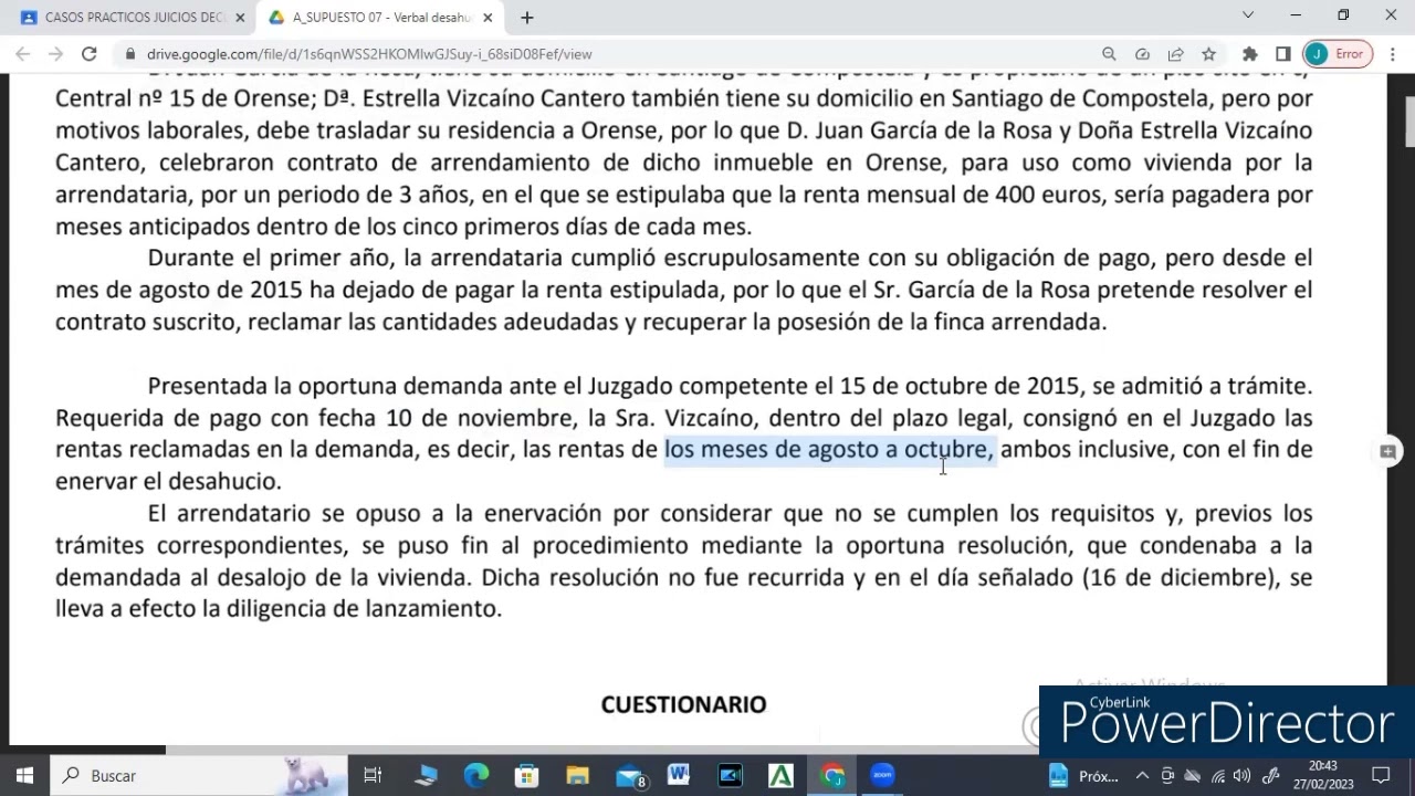PRÁCTICO JUICIO VERBAL DESAHUCIO EXAMEN OFICIAL