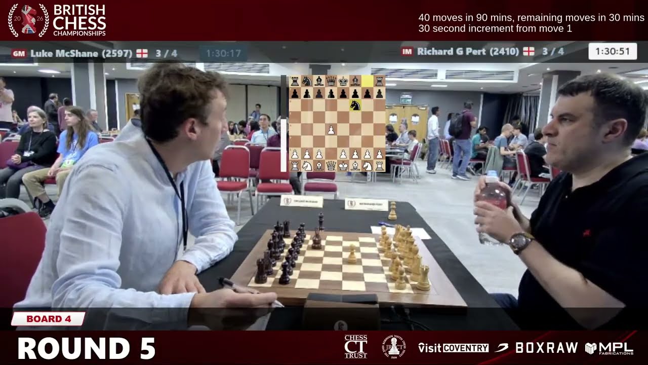 Board 4 - Round 5 - IM Richard G Pert VS GM Luke McShane | 2026 British Chess Championships
