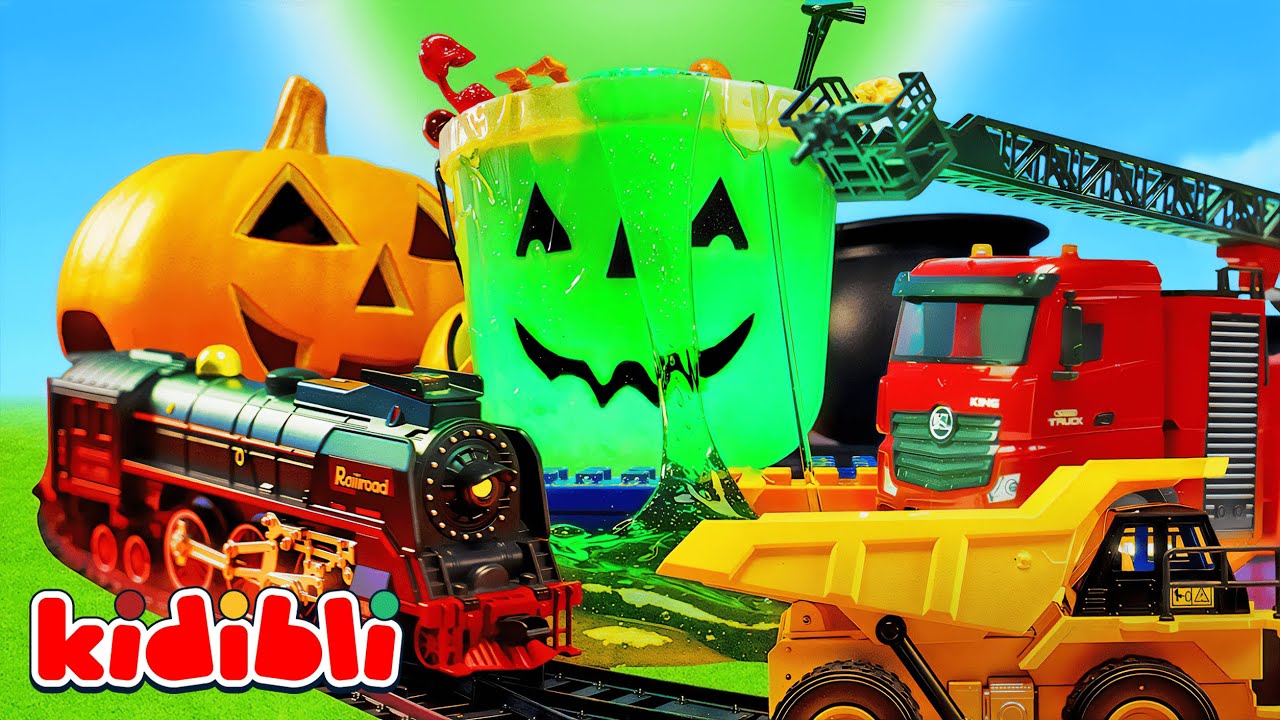 Let's Play with Halloween Toys & Slime 🚂 Fun Adventure with Train & Excavator for Kids | Kidibli