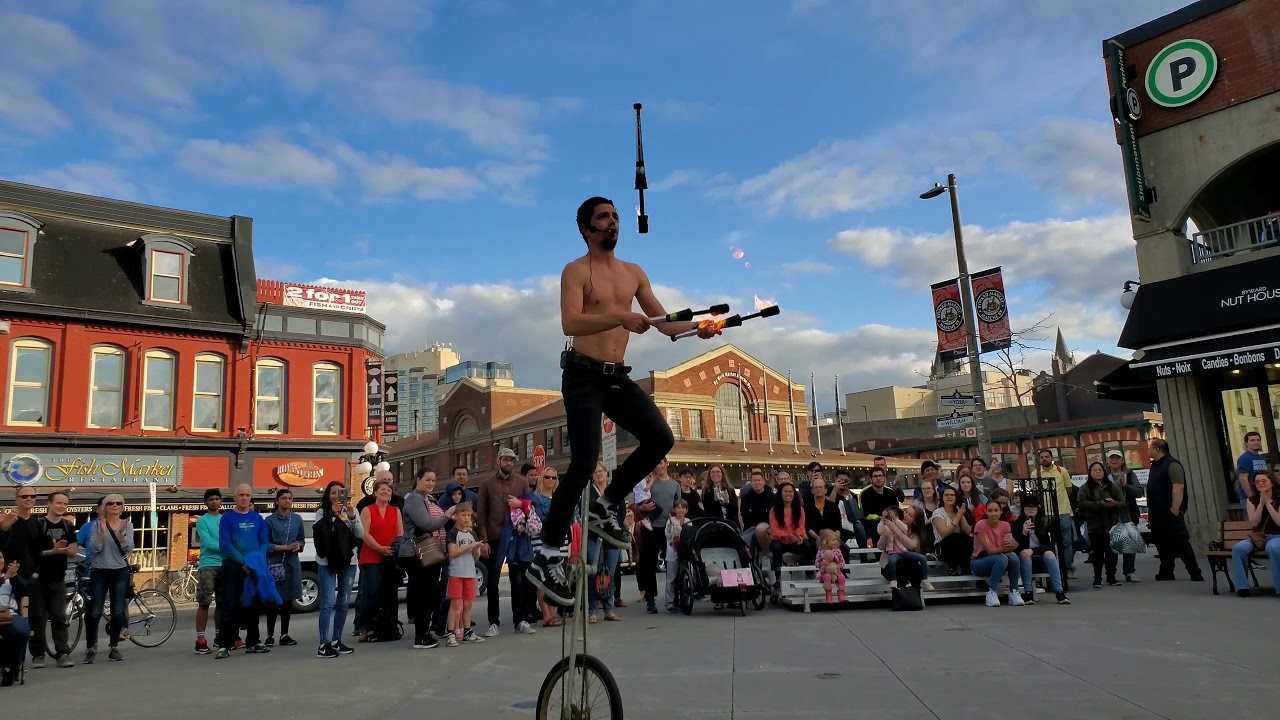 Juggling Flaming Torches on a Unicycle
