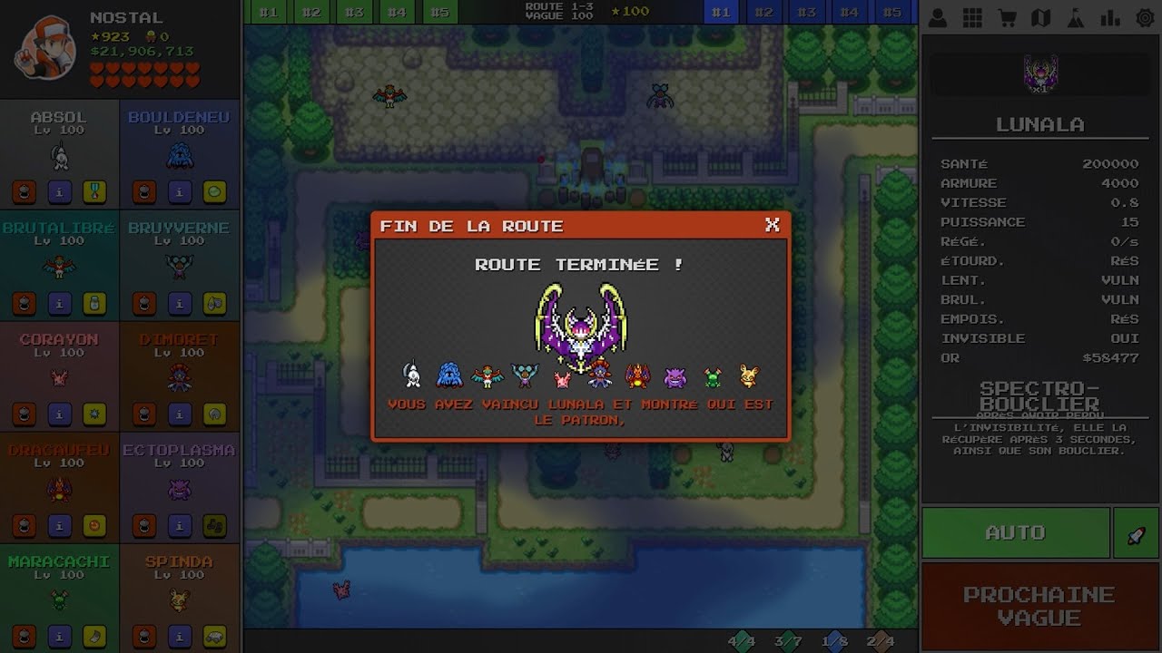 #12 ROUTE 1-3 BOSS LUNALA (VAGUES 1 à 100) - PokéPath TD [PC]