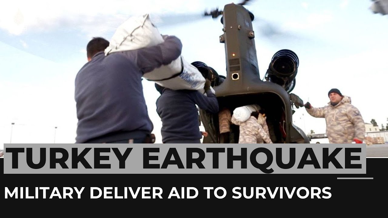 Turkish military helicopters deliver aid to quake survivors