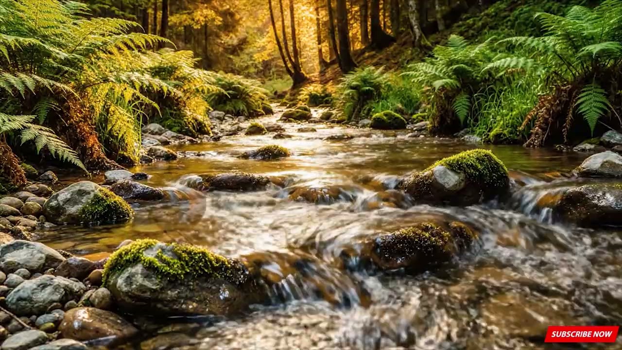 Gentle stream sound with  clear water and bird chirping in the deep forest best for relaxing