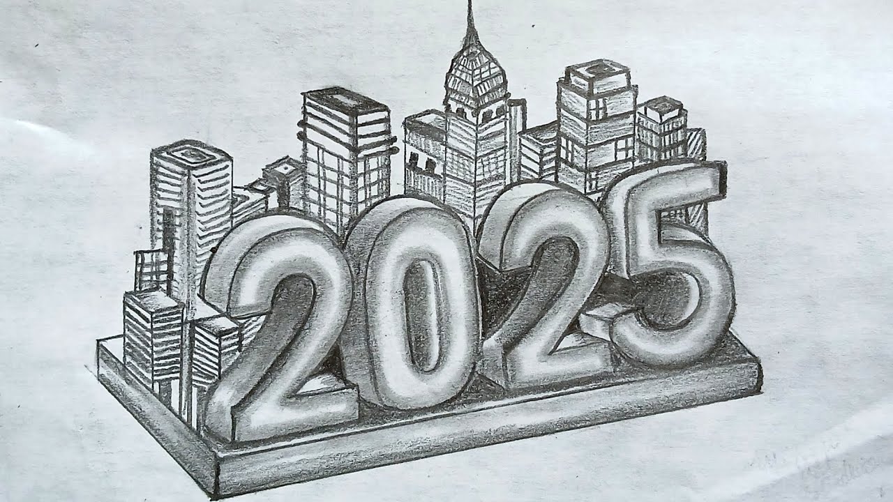 3D HAPPY NEW YEAR 2025 DRAWING WITH PENCIL! 🎨✨ EASY STEP-BY-STEP TUTORIAL FOR BEGINNERS