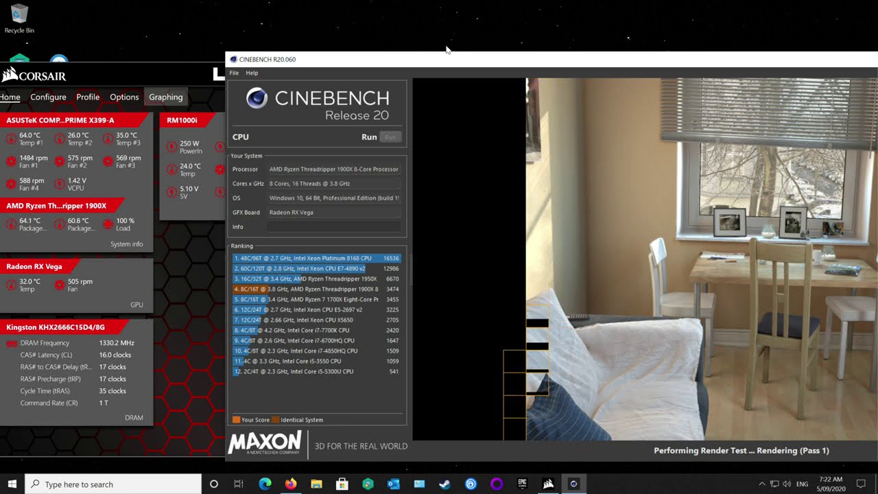 Threadripper 1900x Cinebench R20 encode test