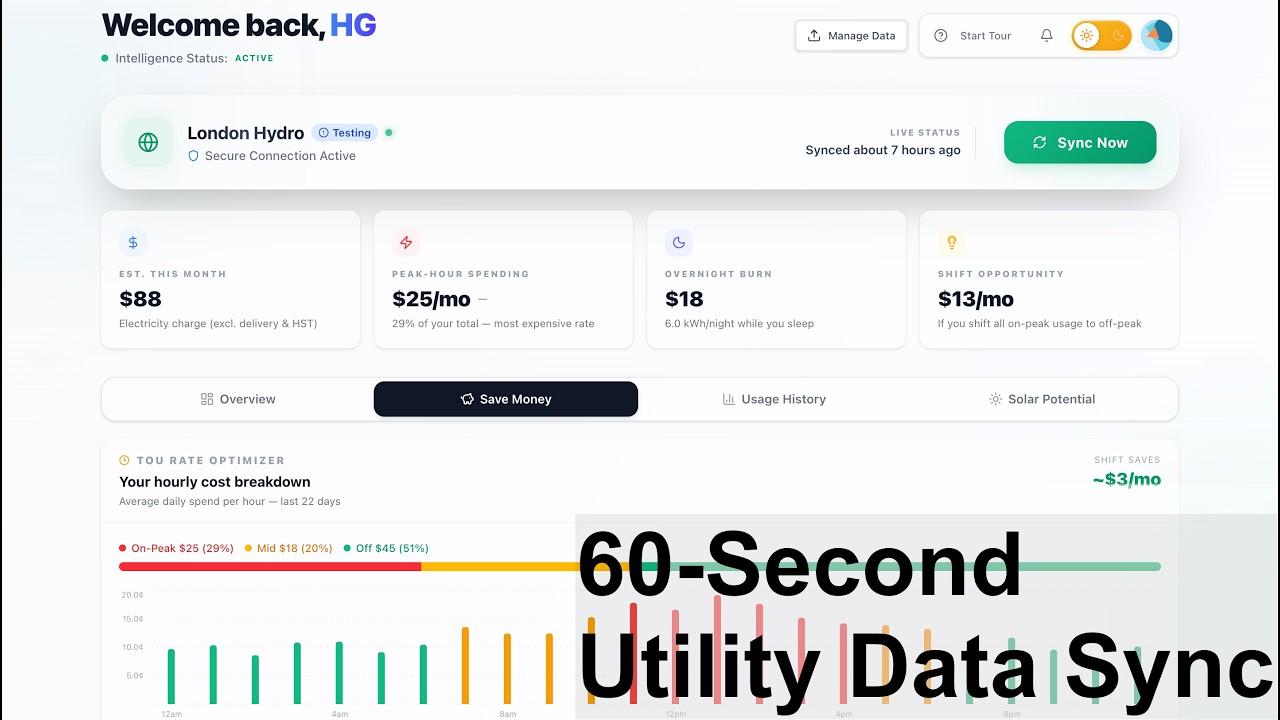 PeakShift: Connect Your Ontario Utility Account & Sync Energy Data to Your Dashboard