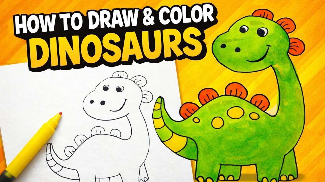 How To Draw and Color  Step By Step Drawing Tutorial And Make Your Own Dinosaurs Drawing Easy.