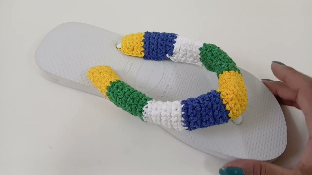 🧶 Chinelo de crochê lindo e fácil de fazer!Modelinho da copa do Brasil (verde e amarelo )