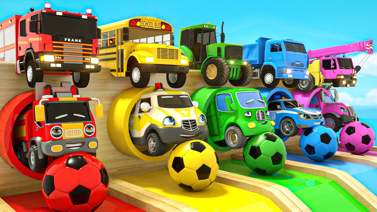 Baby car jumps out of the slide - Wheels on the Bus - Baby Nursery Rhymes & Kids Songs