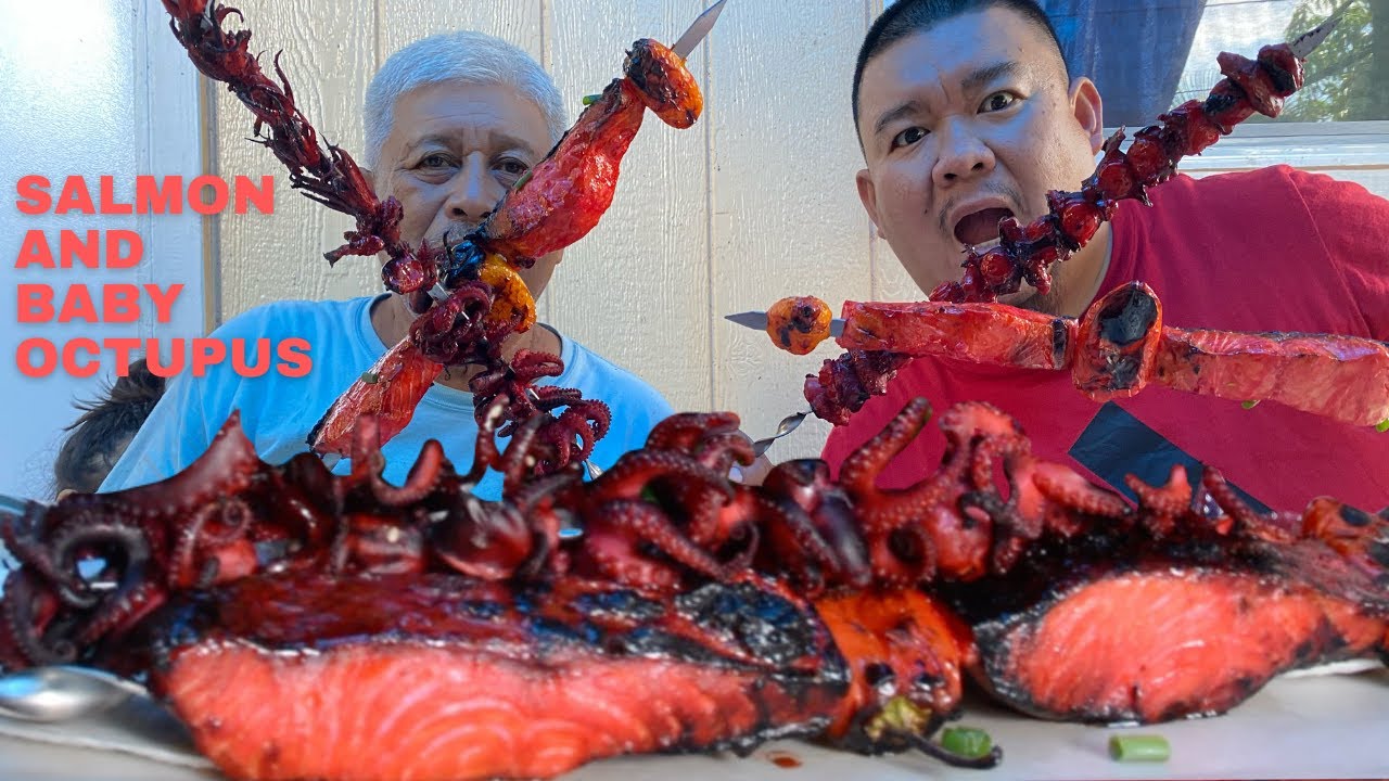 Grilled Char Siu Salmon & Baby Octopus