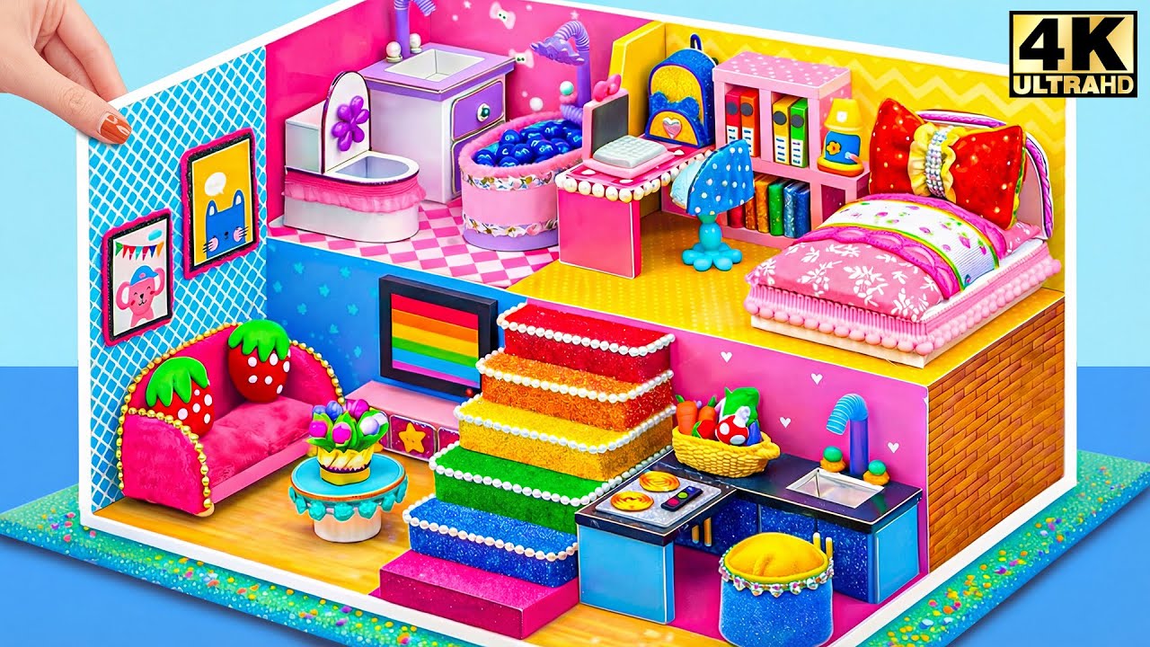 Make Colorful Rainbow Staircase House with Bedroom, Bathroom and Kitchen ❤️ | DIY Miniature House