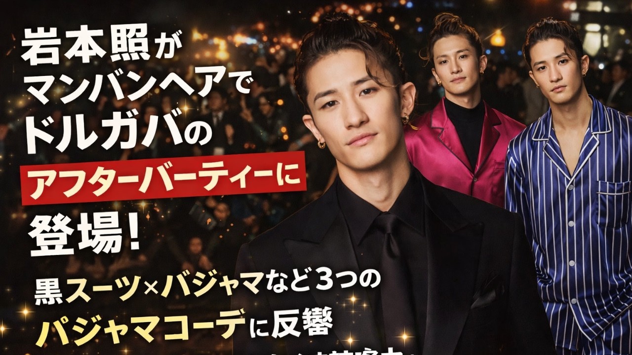 「岩本照、マンバン×黒スーツ×パジャマでミラノDolce & Gabbanaアフターパーティー登場！3パターンのパジャマコーデが話題『バチイケ』『破壊力あり』」#岩本照, #DolceGabbana,