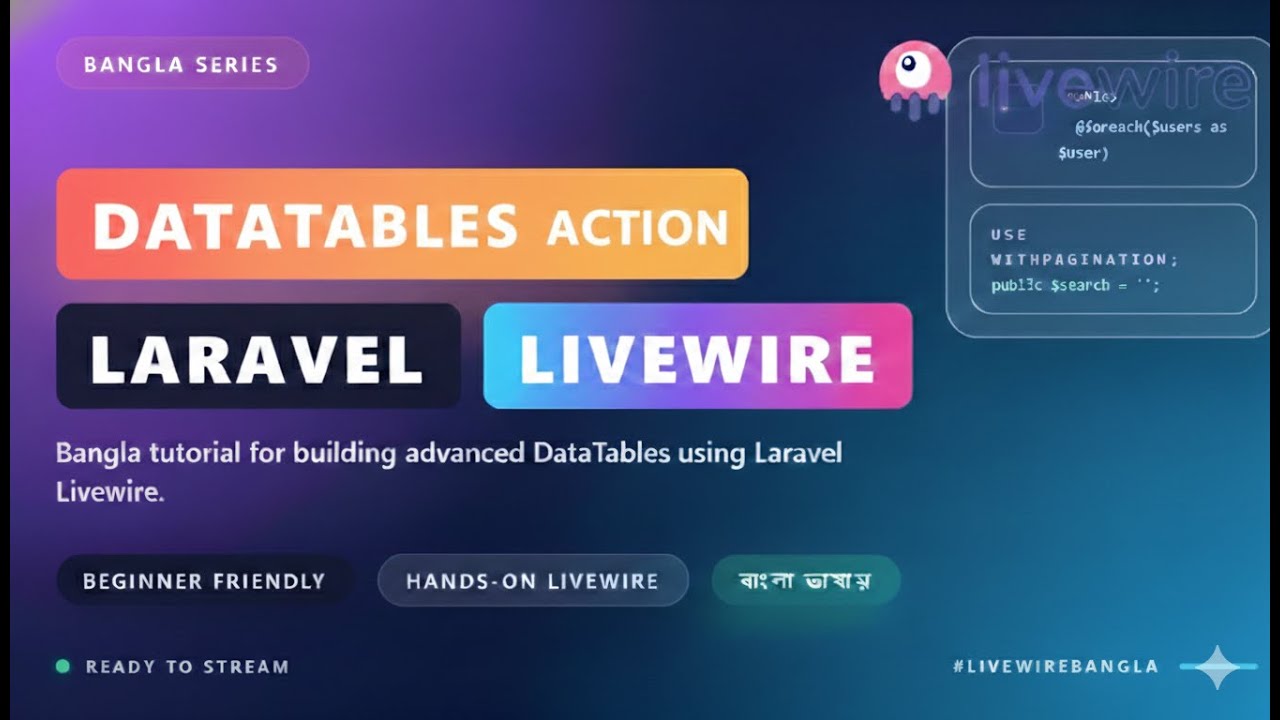 Datatables Action button in Laravel Livewire 3 Bangla Tutorial – EP35 | Step by Step Guide