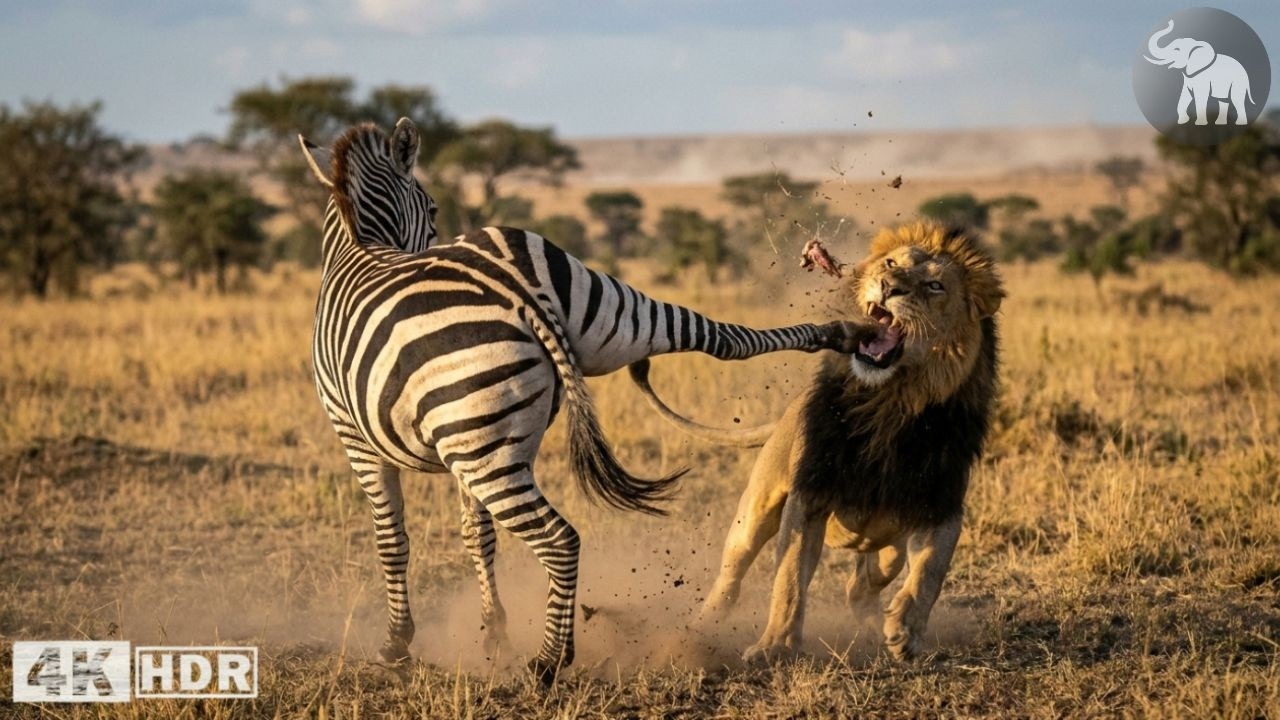 Kenia Salvaje | Una cebra rompe los dientes de un le&oacute;n con una poderosa patada #animalessalvajes